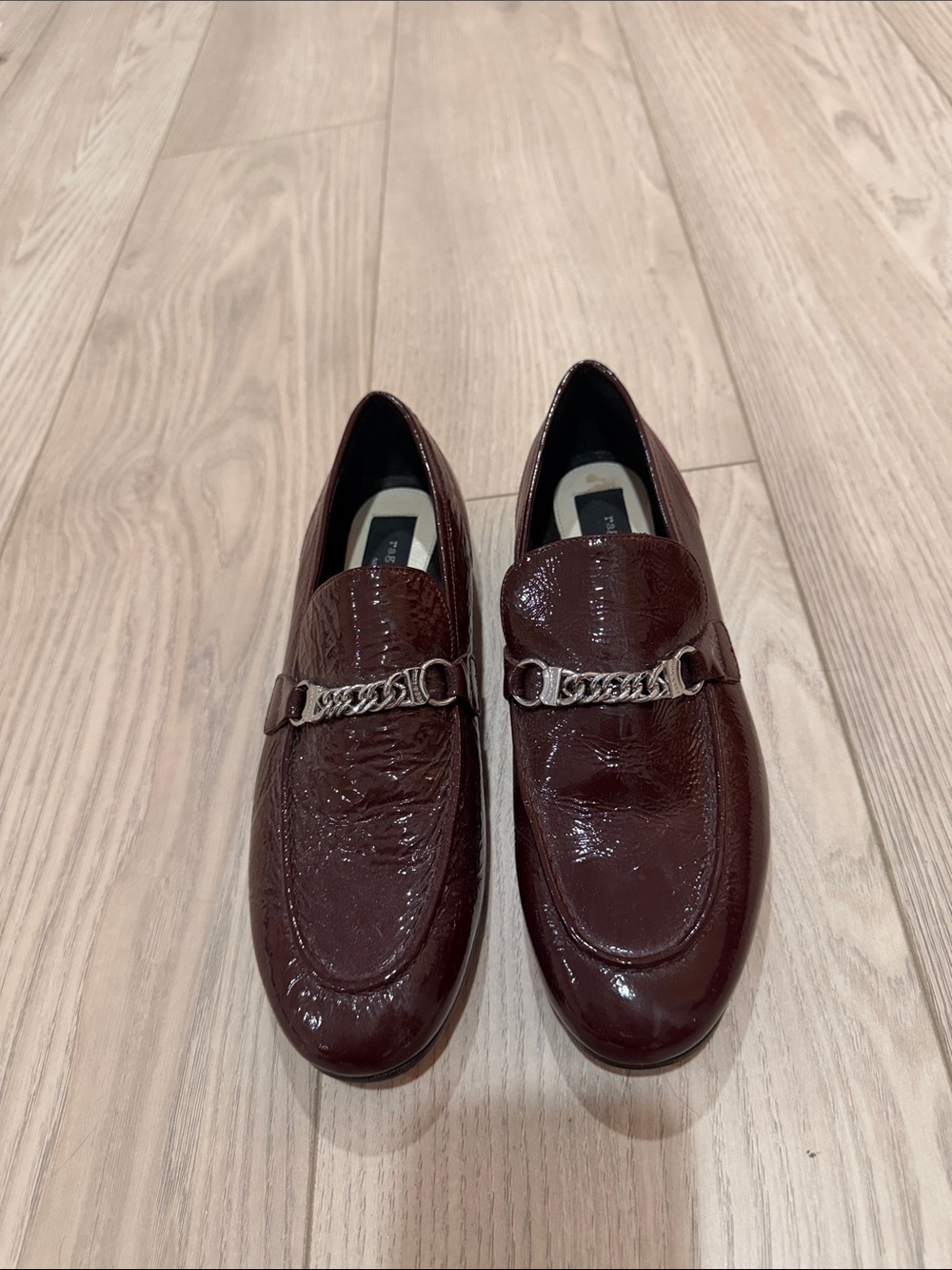 rag & bone Women's Burgundy Patent Leather Chain Loafers